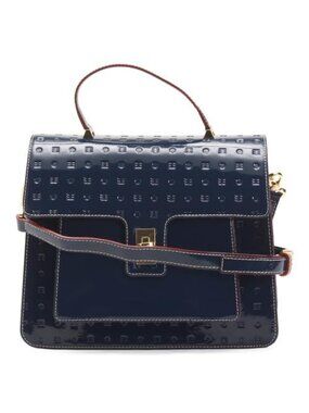 ARCADIA Made In Italy Patent Leather Stitch Top Handle Flap Bags